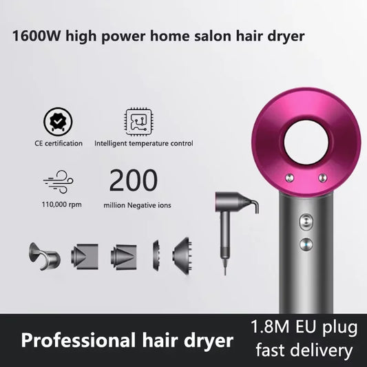 Professional High-speed Negative Ion Hair Dryer 5 Accessories 1600W Constant Temperature Care Fast Drying Electric Hair Dryer