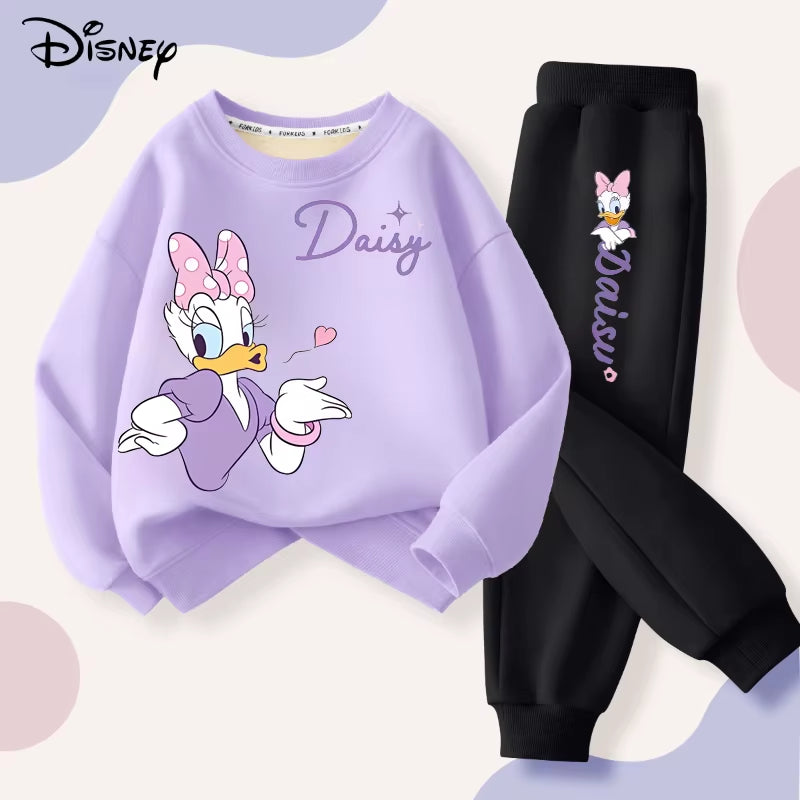 Spring New Daisy Printed Sweatshirt and Sweatpant 2Pcs Set for Children Clothing Sets Girls Pullover Two Piece Suit Tracksuit