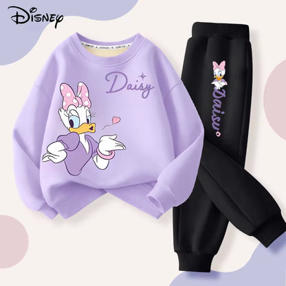 Spring New Daisy Printed Sweatshirt and Sweatpant 2Pcs Set for Children Clothing Sets Girls Pullover Two Piece Suit Tracksuit