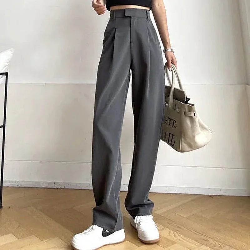 Women'S Suit Pants Draping Spring Autumn High Waist Casual Business Dress Pants Loose Straight Mopping Pants Wide Leg Pants Grey