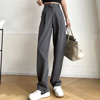Women'S Suit Pants Draping Spring Autumn High Waist Casual Business Dress Pants Loose Straight Mopping Pants Wide Leg Pants Grey