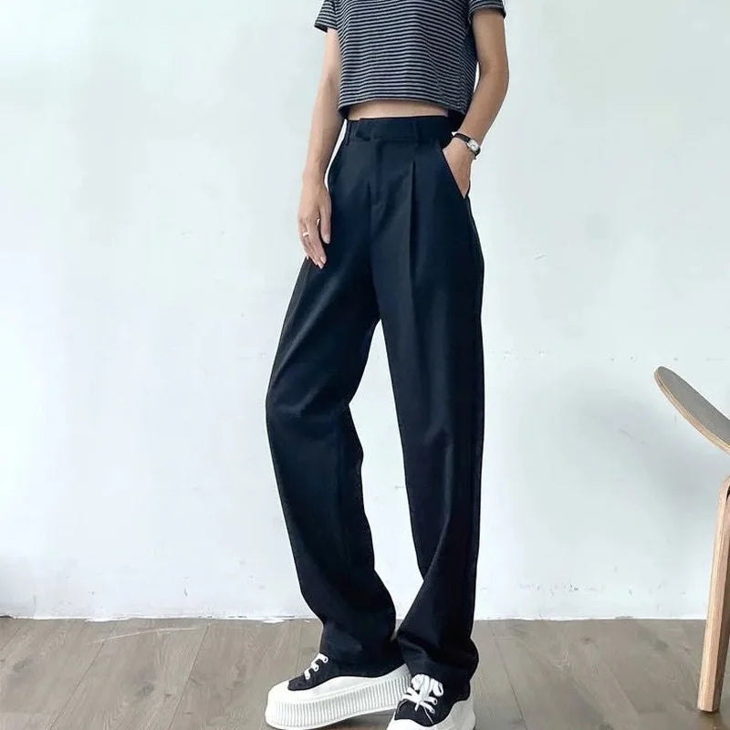 Women'S Suit Pants Draping Spring Autumn High Waist Casual Business Dress Pants Loose Straight Mopping Pants Wide Leg Pants Grey