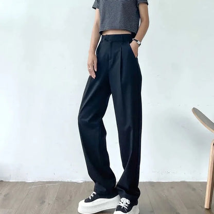 Women'S Suit Pants Draping Spring Autumn High Waist Casual Business Dress Pants Loose Straight Mopping Pants Wide Leg Pants Grey
