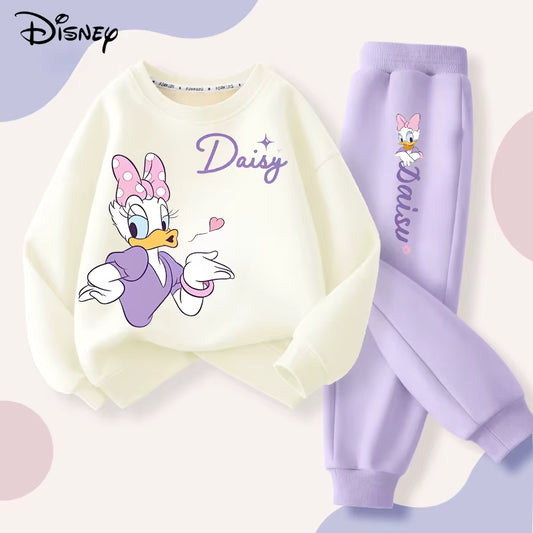 Spring New Daisy Printed Sweatshirt and Sweatpant 2Pcs Set for Children Clothing Sets Girls Pullover Two Piece Suit Tracksuit