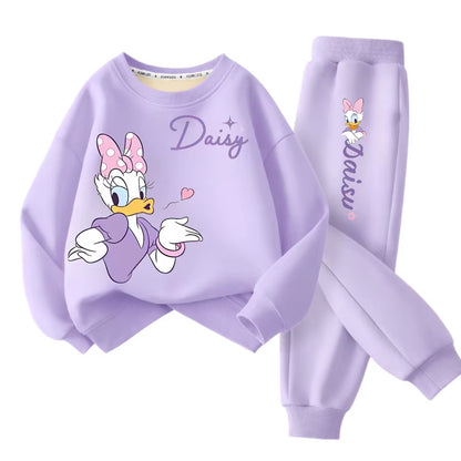 Spring New Daisy Printed Sweatshirt and Sweatpant 2Pcs Set for Children Clothing Sets Girls Pullover Two Piece Suit Tracksuit