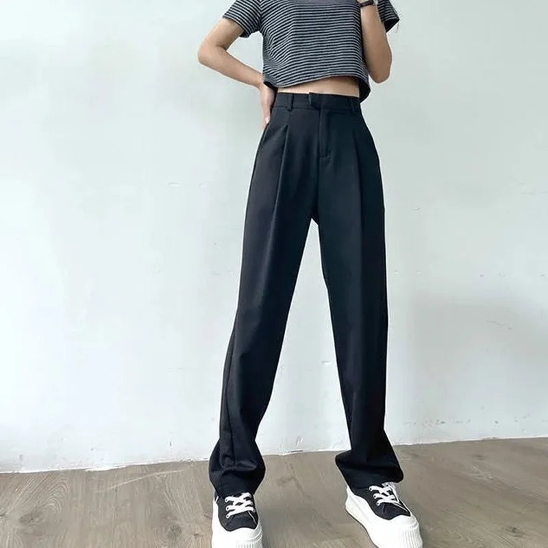 Women'S Suit Pants Draping Spring Autumn High Waist Casual Business Dress Pants Loose Straight Mopping Pants Wide Leg Pants Grey