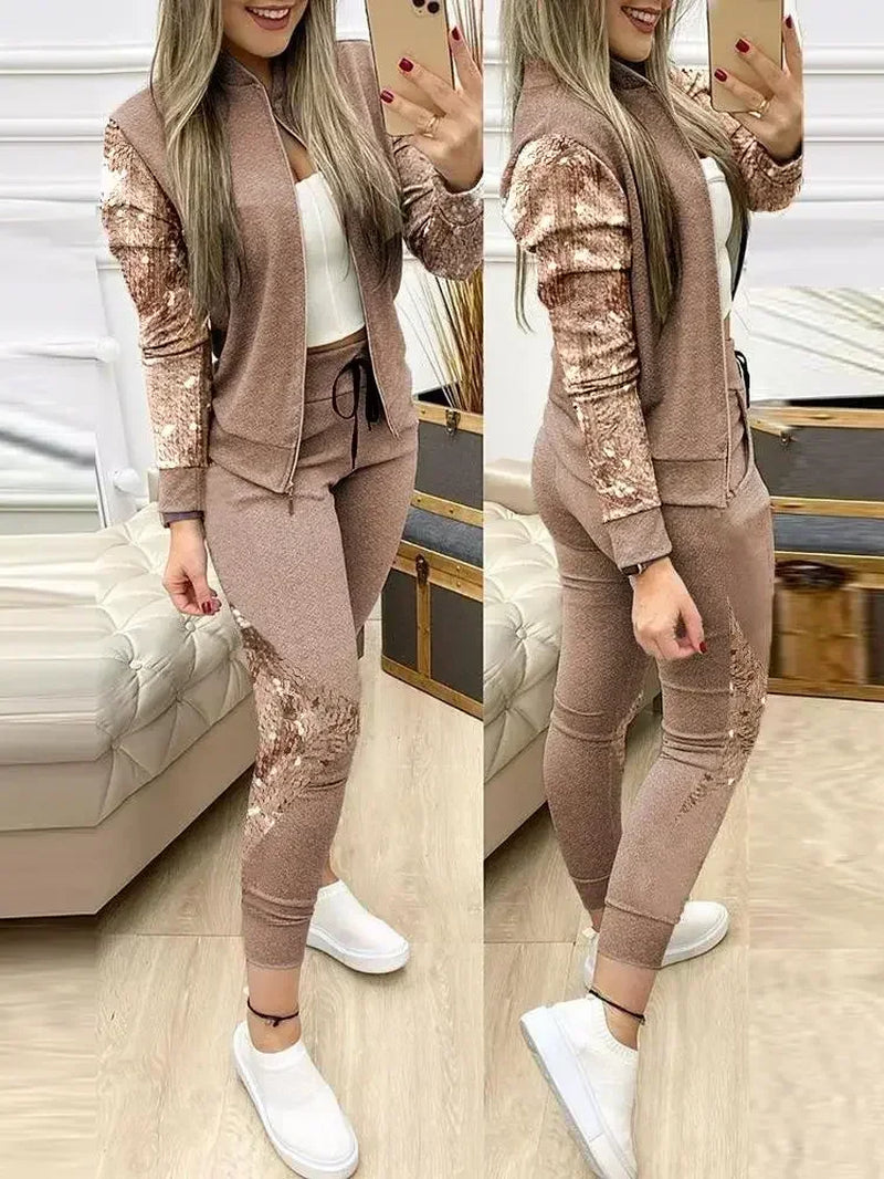 2025 Women Two Piece Set Outfits Autumn Women'S Tracksuit Zipper Top and Pants Casual Sport Suit Winter 2 Piece Woman Sets