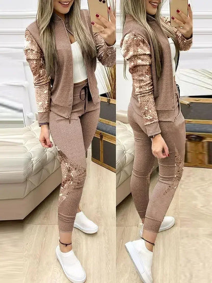 2025 Women Two Piece Set Outfits Autumn Women'S Tracksuit Zipper Top and Pants Casual Sport Suit Winter 2 Piece Woman Sets