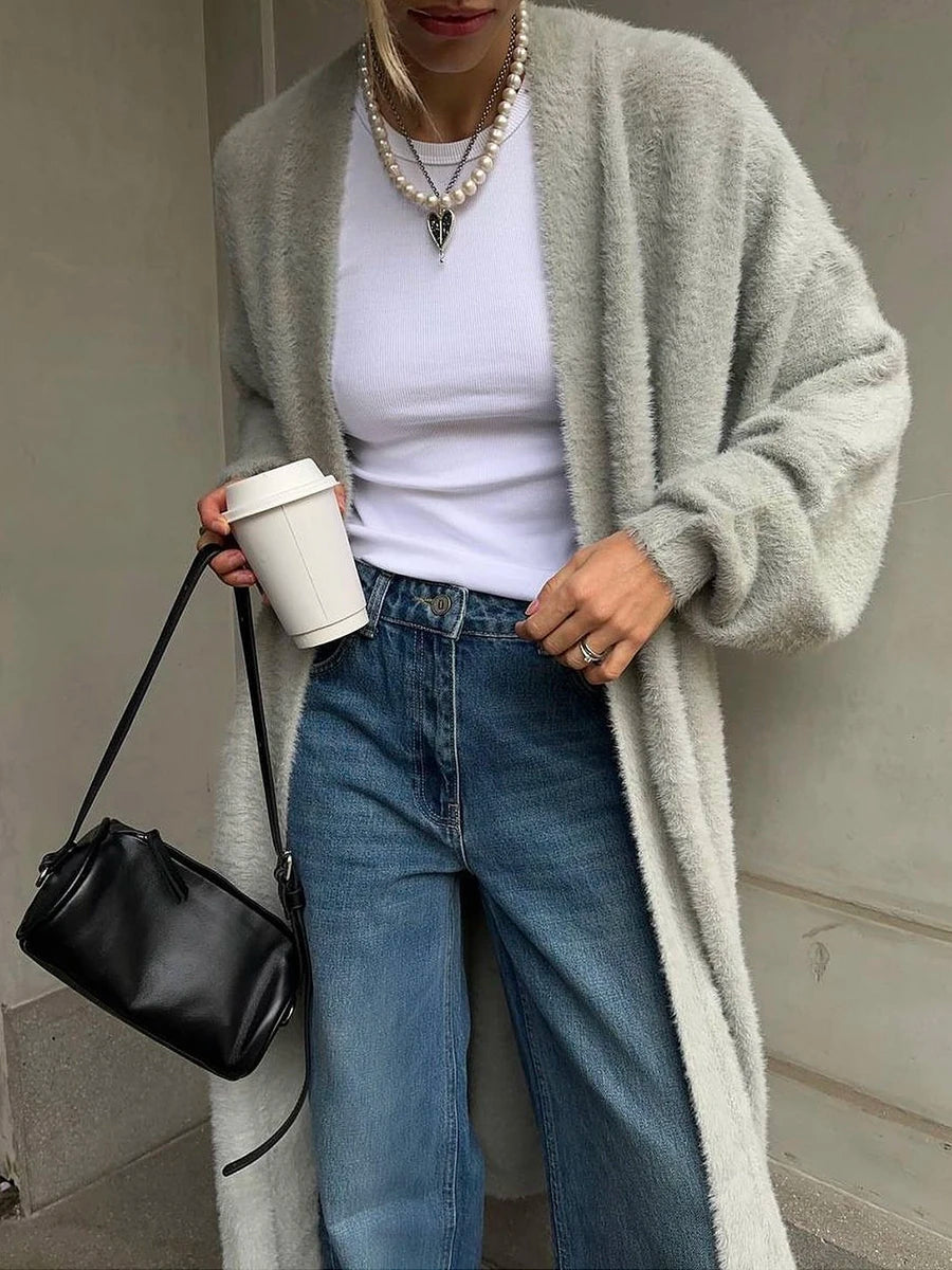 Hirsionsan 2024 Soft Knitted Set Women Autumn Winter Casual Long Sweater Cardigan with Belt & Vest Midi Dresses Solid Tracksuit
