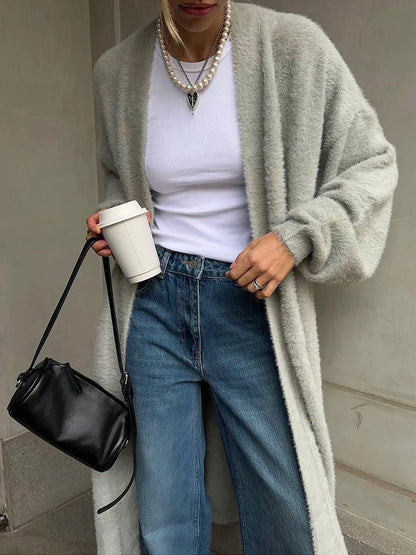 Hirsionsan 2024 Soft Knitted Set Women Autumn Winter Casual Long Sweater Cardigan with Belt & Vest Midi Dresses Solid Tracksuit
