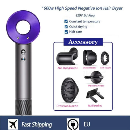 Professional High-speed Negative Ion Hair Dryer 5 Accessories 1600W Constant Temperature Care Fast Drying Electric Hair Dryer