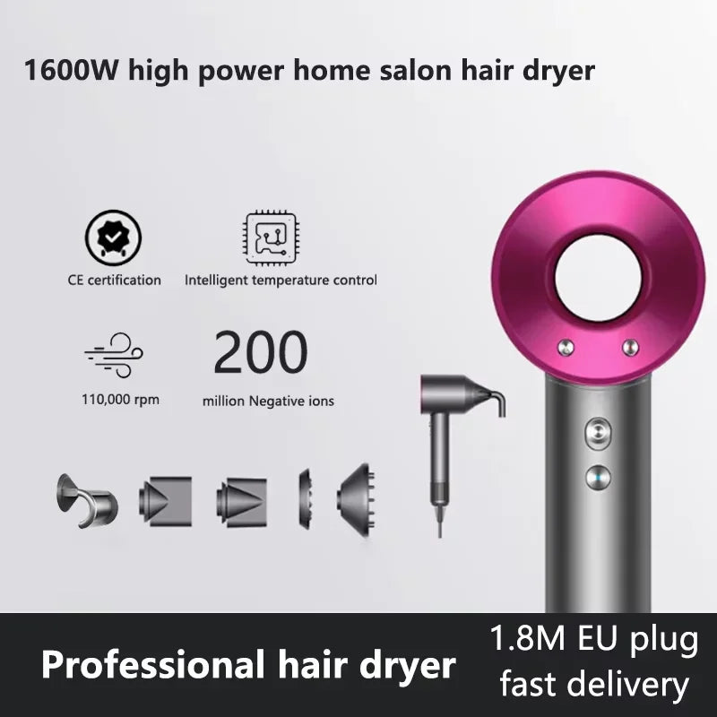 Professional High-speed Negative Ion Hair Dryer 5 Accessories 1600W Constant Temperature Care Fast Drying Electric Hair Dryer