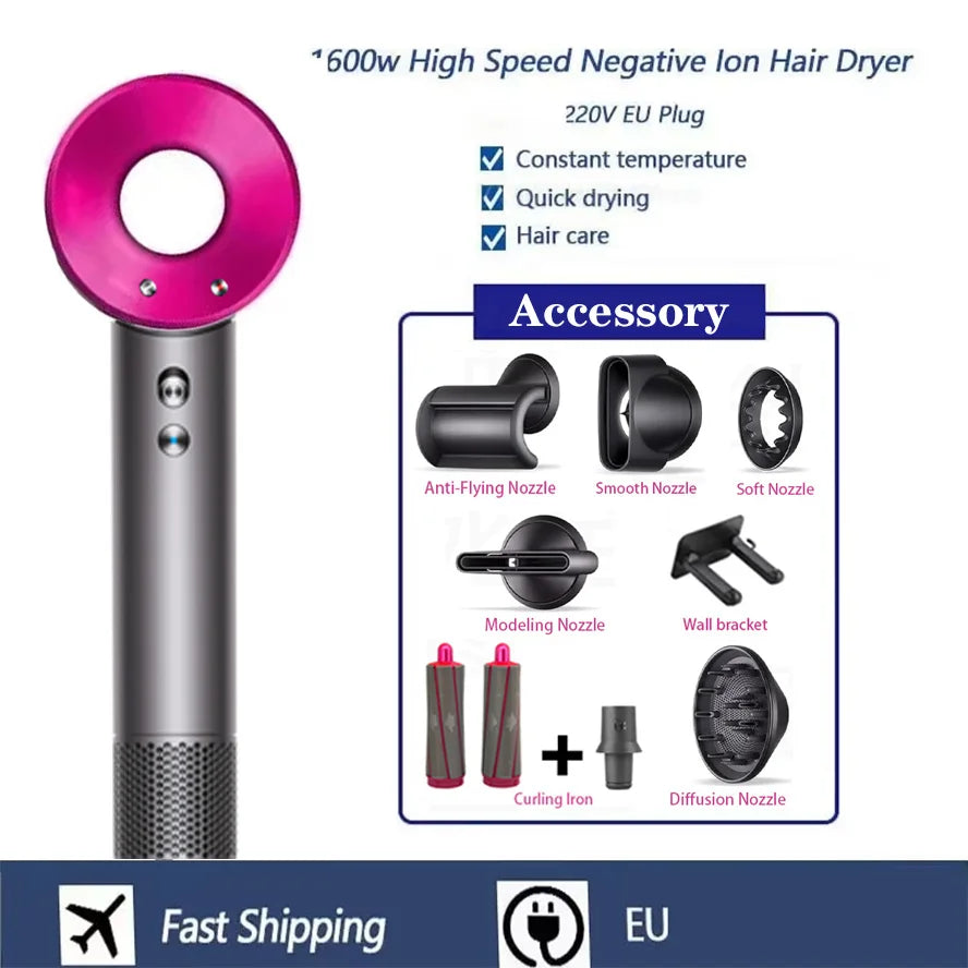 Professional High-speed Negative Ion Hair Dryer 5 Accessories 1600W Constant Temperature Care Fast Drying Electric Hair Dryer