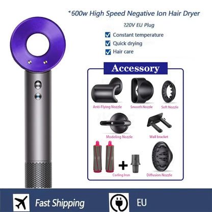 Professional High-speed Negative Ion Hair Dryer 5 Accessories 1600W Constant Temperature Care Fast Drying Electric Hair Dryer