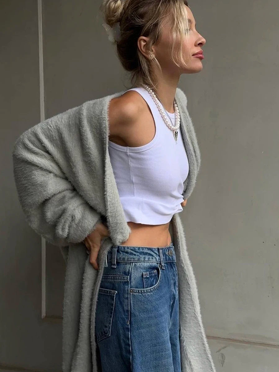 Hirsionsan 2024 Soft Knitted Set Women Autumn Winter Casual Long Sweater Cardigan with Belt & Vest Midi Dresses Solid Tracksuit