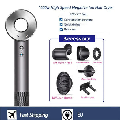 Professional High-speed Negative Ion Hair Dryer 5 Accessories 1600W Constant Temperature Care Fast Drying Electric Hair Dryer