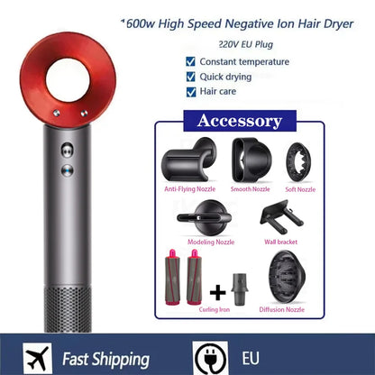 Professional High-speed Negative Ion Hair Dryer 5 Accessories 1600W Constant Temperature Care Fast Drying Electric Hair Dryer
