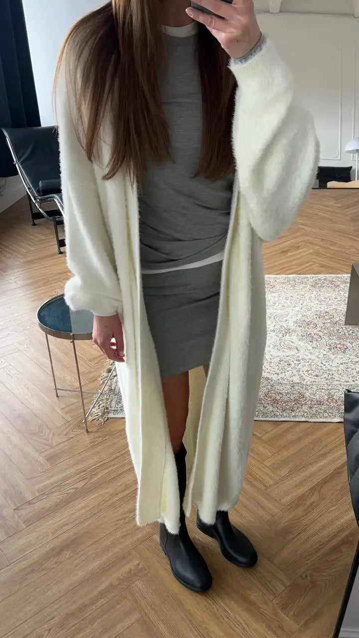 Hirsionsan 2024 Soft Knitted Set Women Autumn Winter Casual Long Sweater Cardigan with Belt & Vest Midi Dresses Solid Tracksuit