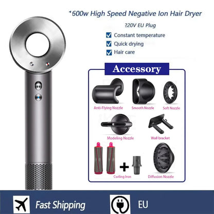 Professional High-speed Negative Ion Hair Dryer 5 Accessories 1600W Constant Temperature Care Fast Drying Electric Hair Dryer