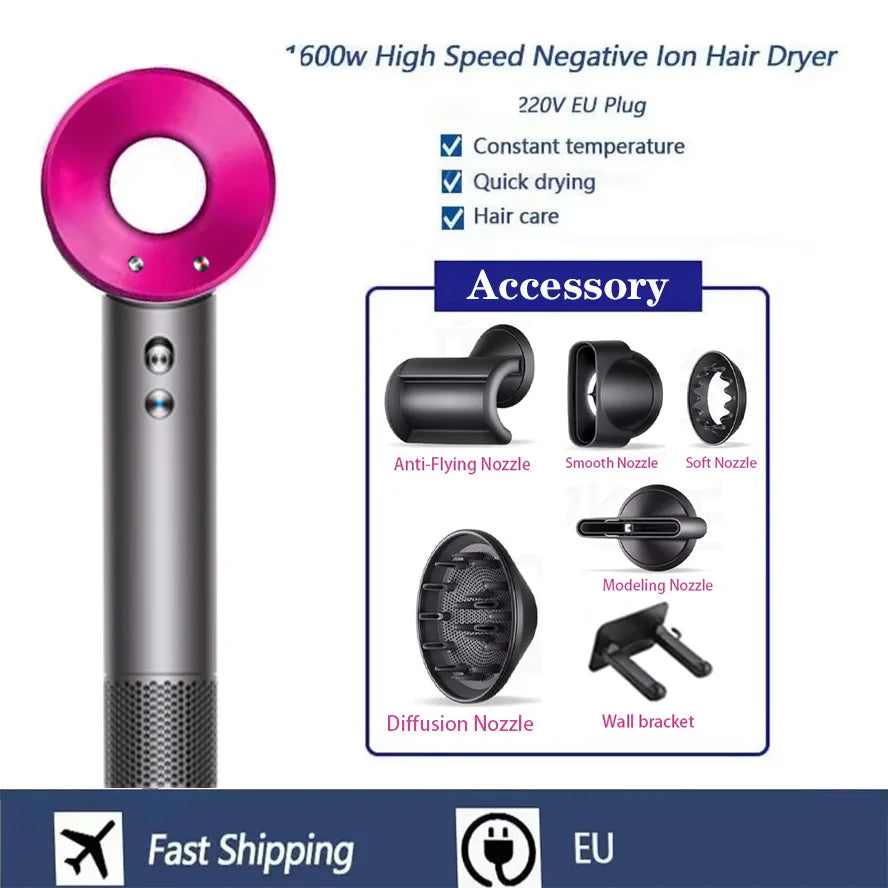 Professional High-speed Negative Ion Hair Dryer 5 Accessories 1600W Constant Temperature Care Fast Drying Electric Hair Dryer