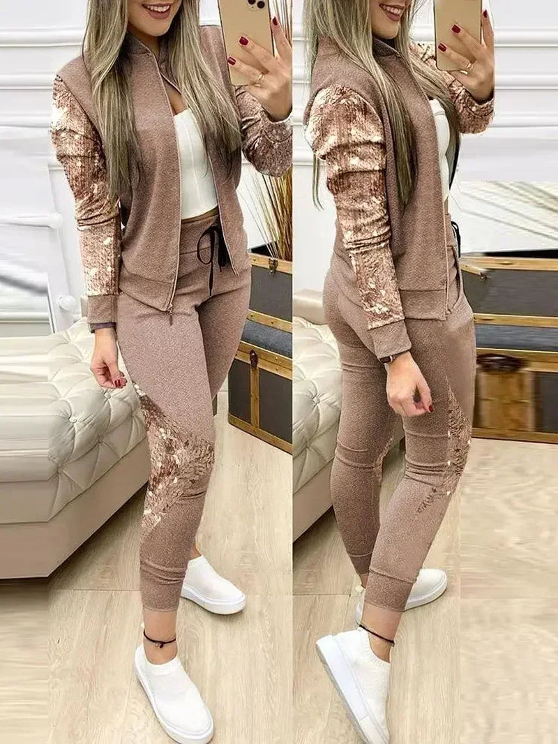 2025 Women Two Piece Set Outfits Autumn Women'S Tracksuit Zipper Top and Pants Casual Sport Suit Winter 2 Piece Woman Sets