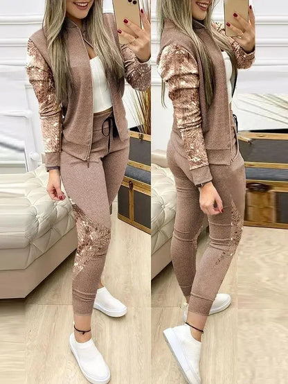 2025 Women Two Piece Set Outfits Autumn Women'S Tracksuit Zipper Top and Pants Casual Sport Suit Winter 2 Piece Woman Sets