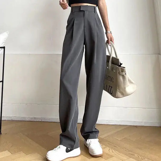 Women'S Suit Pants Draping Spring Autumn High Waist Casual Business Dress Pants Loose Straight Mopping Pants Wide Leg Pants Grey