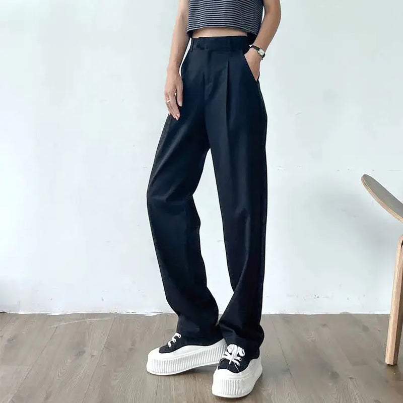 Women'S Suit Pants Draping Spring Autumn High Waist Casual Business Dress Pants Loose Straight Mopping Pants Wide Leg Pants Grey