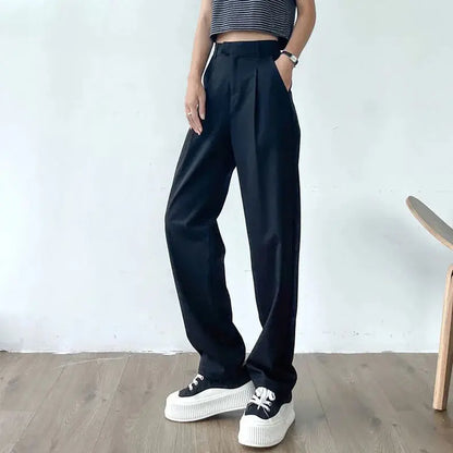 Women'S Suit Pants Draping Spring Autumn High Waist Casual Business Dress Pants Loose Straight Mopping Pants Wide Leg Pants Grey